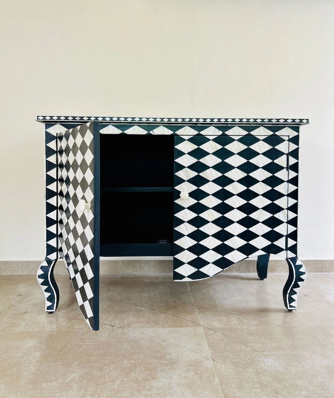 checkered chest of drawers in bone inlay by Ashborn furniture | Image 4