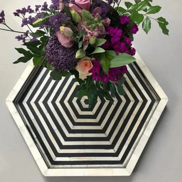 BONE INLAY HEXAGON TRAY - BLACK By Ashborn furniture