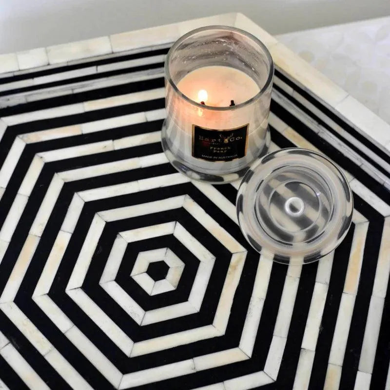 BONE INLAY HEXAGON TRAY - BLACK By Ashborn furniture | Image 3