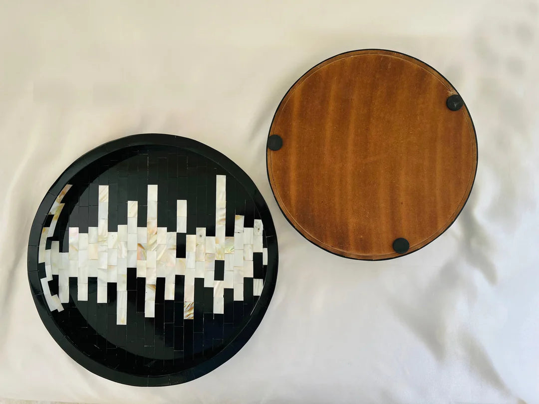Monochrome Patterned Mosaic Tray In Mother Of Pearl by Ashborn furniture | Image 3