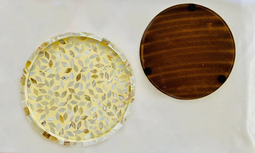 Golden Elegance Leaf Tray In Mother Of Pearl By Ashborn furniture | Image 3