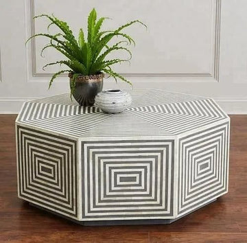 BONE INLAY HEXAGON COFFEE TABLE   BY ASHBORN FURNITURE