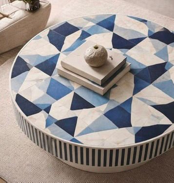 Blue Azure Geo Bone Inlay Coffee Table   by Ashborn Furniture | Image 2