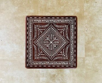 berma teak bone inlay end table  by Ashborn Furniture