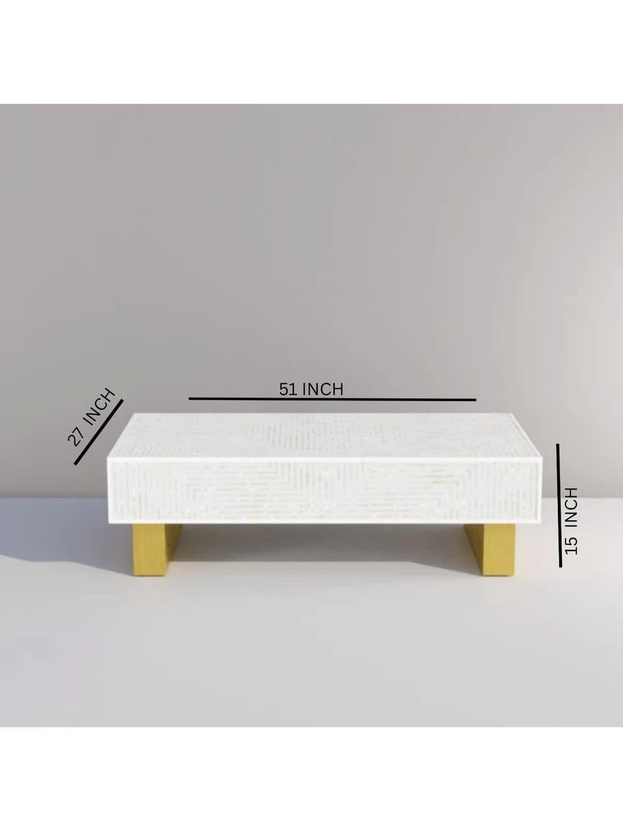 White Harmony striped mother of pearl inlay rectangular coffee table   by Ashborn furniture | Image 5