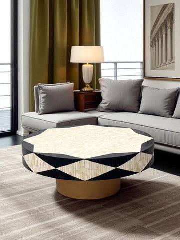bone inlay black philly round table By Ashborn furniture