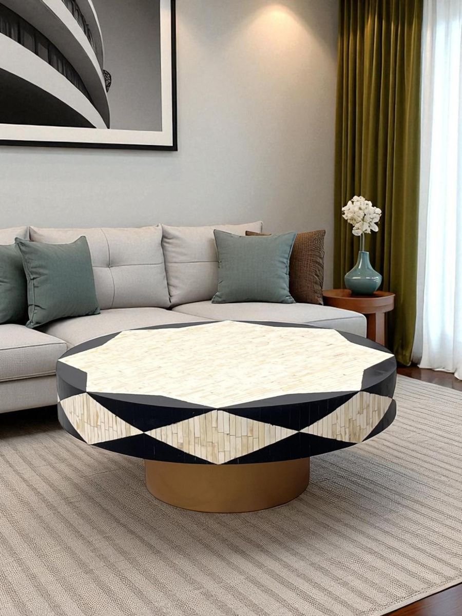 bone inlay black philly round table By Ashborn furniture | Image 2