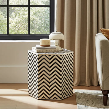 zig zag pattern bone inlay side table
