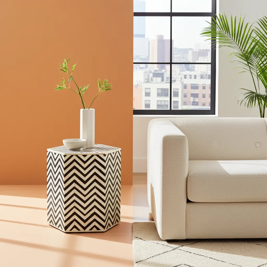 zig zag pattern bone inlay side table | Image 2