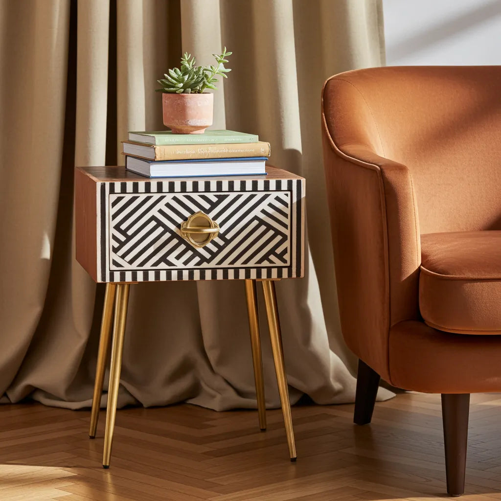 black and white bed side table by Ashborn furniture | Image 3