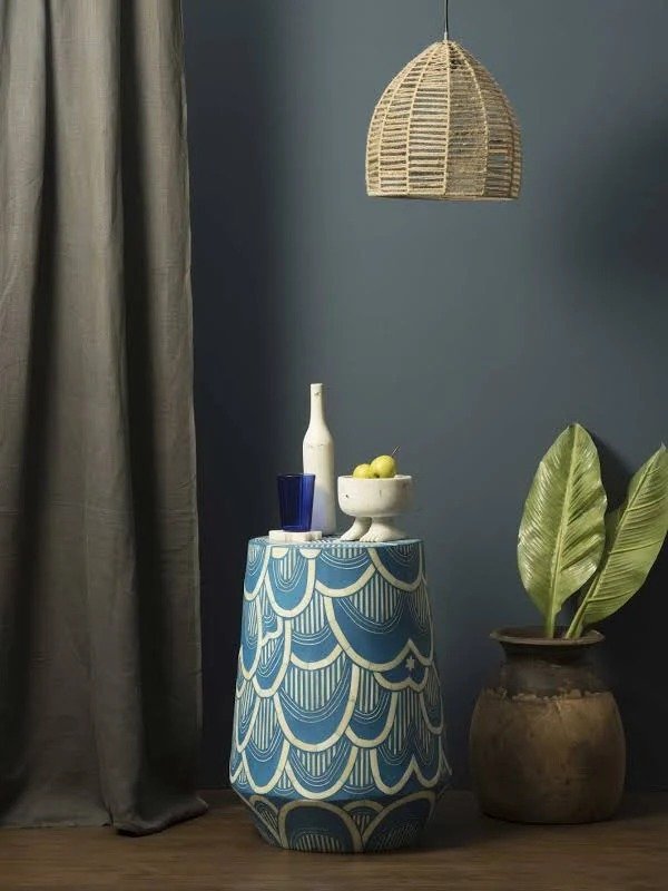 blue bird bone inlay side table By Ashborn furniture