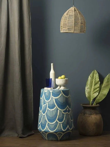 blue bird bone inlay side table By Ashborn furniture