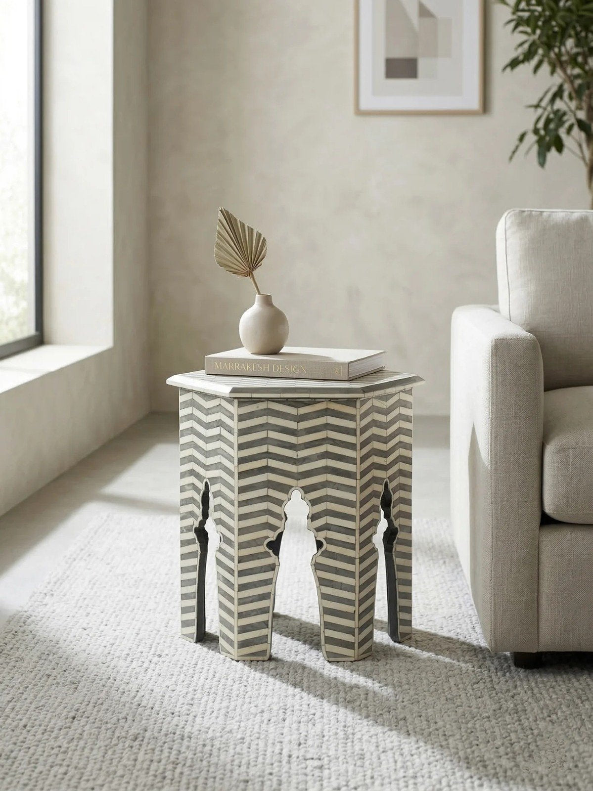Zig Zag Bone inlay Side table By Ashborn Furniture