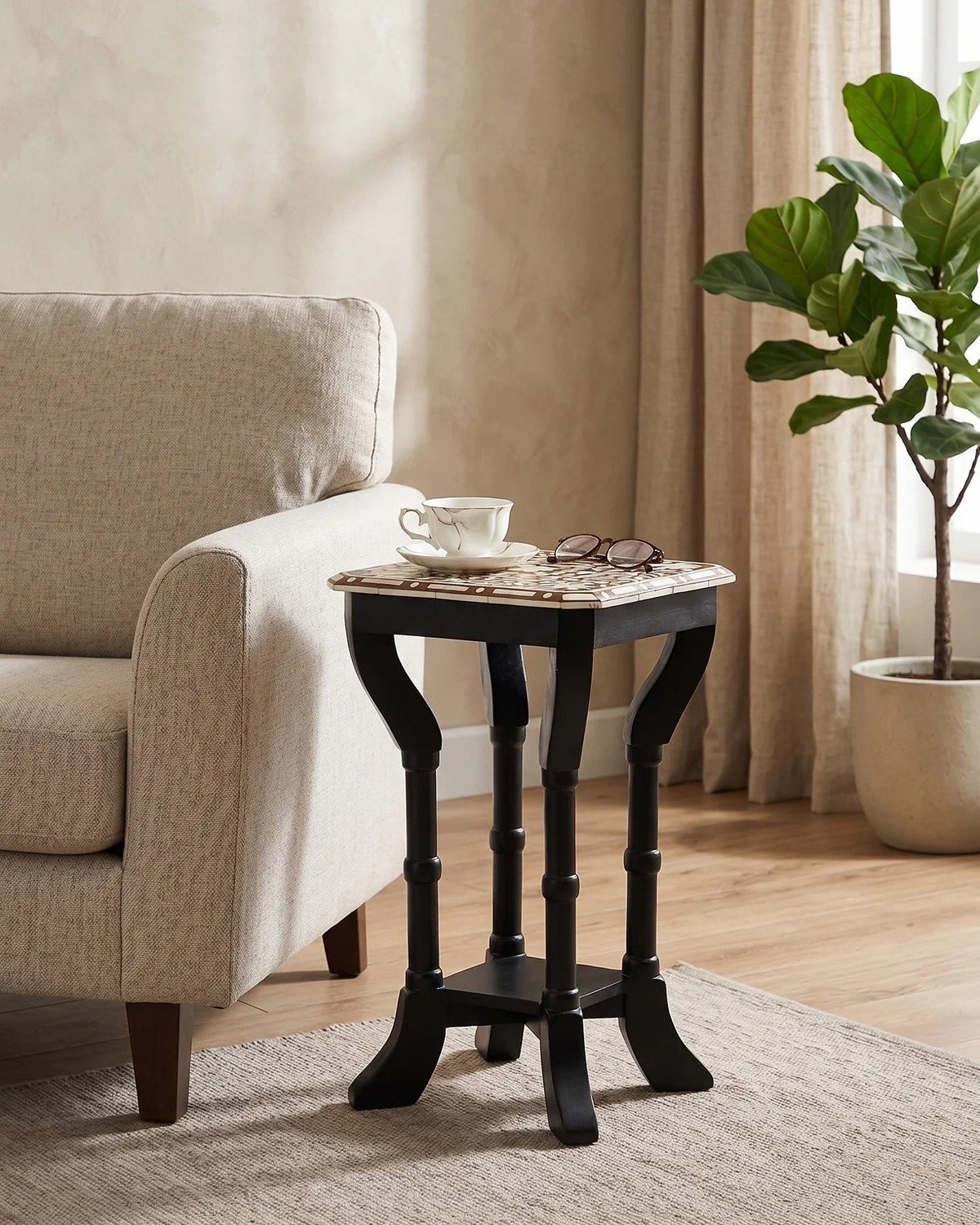Nova bone inlay side table by Ashborn funriture