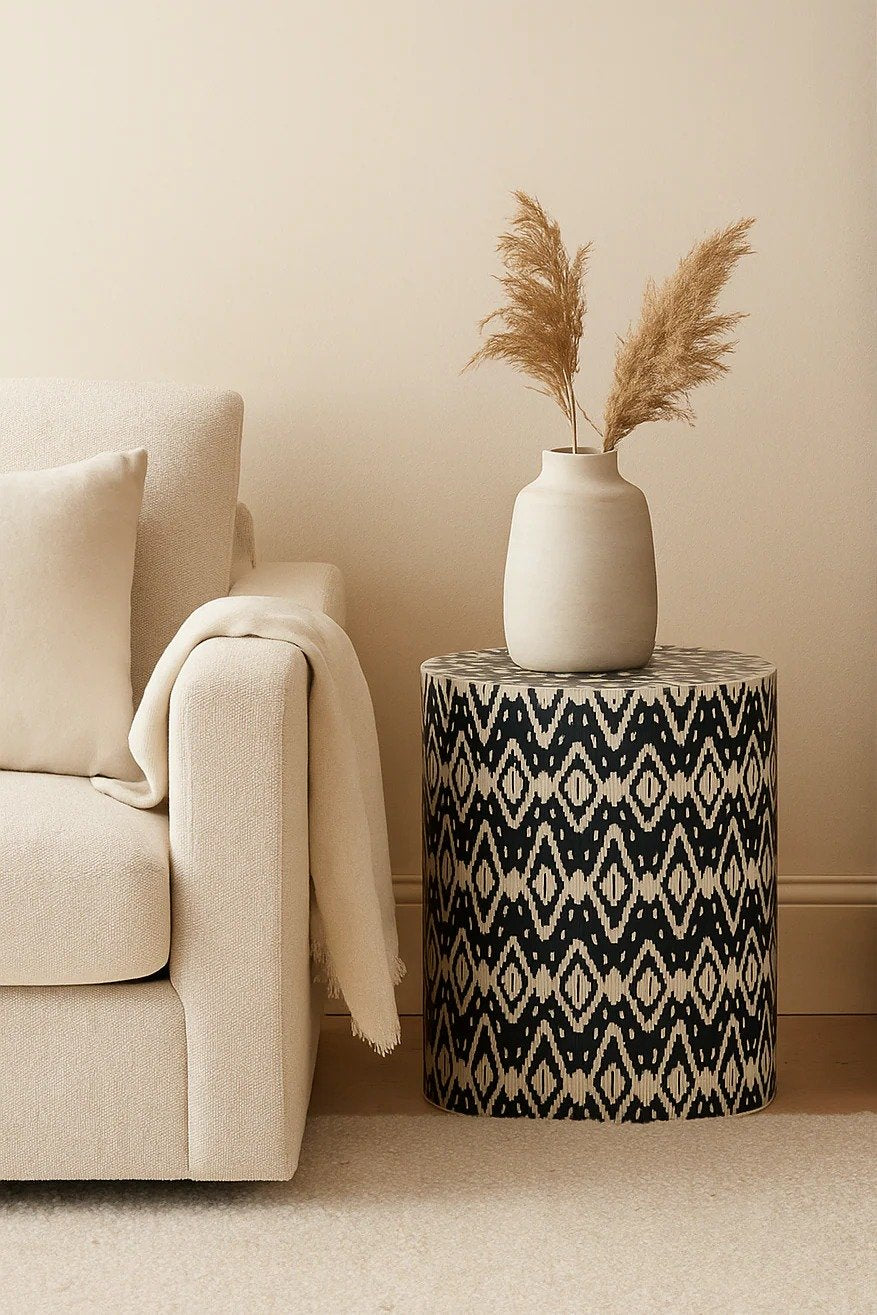 Ikkat pattern Bone inlay side table by Ashborn furniture