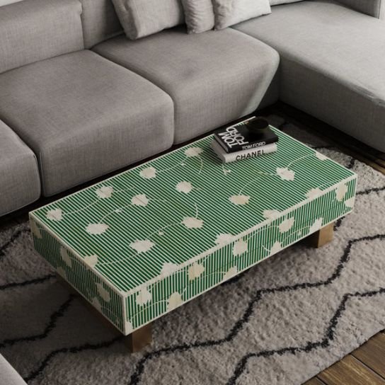 green blossom bone inlay coffee table by Ashborn furniture