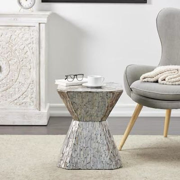Triangular mother of pearl side table by Ashborn furniture