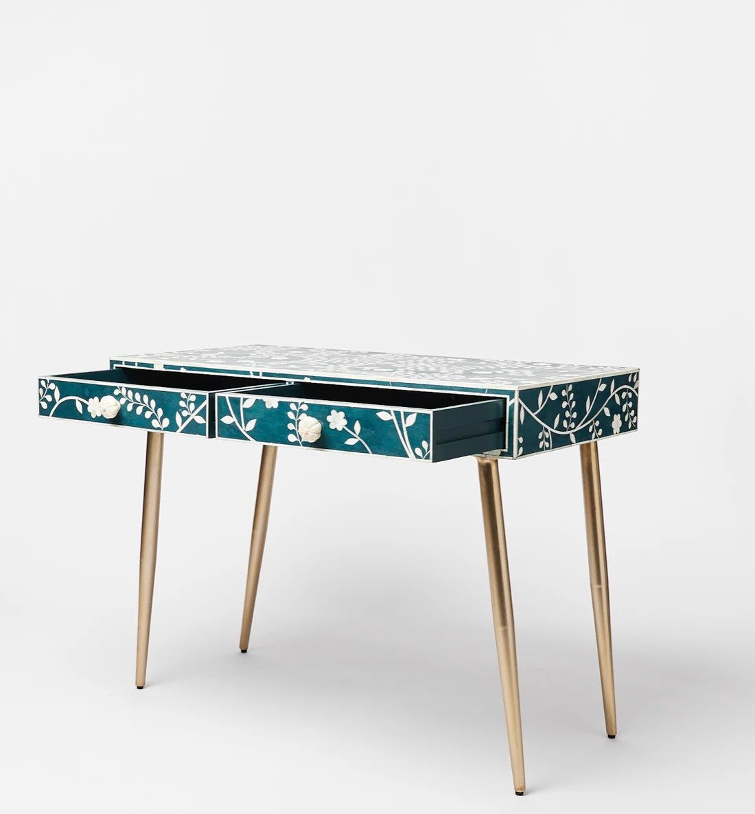 Blue floral bone inlay console table By Ashborn furniture | Image 2