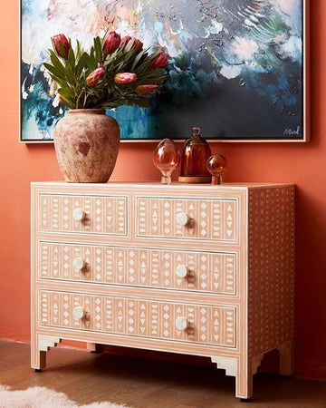 Mosaic bone inlay chest of drawer by Ashborn furniture