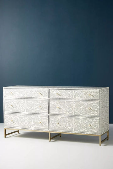 Floral bone inlay chest of drawer by Ashborn furniture