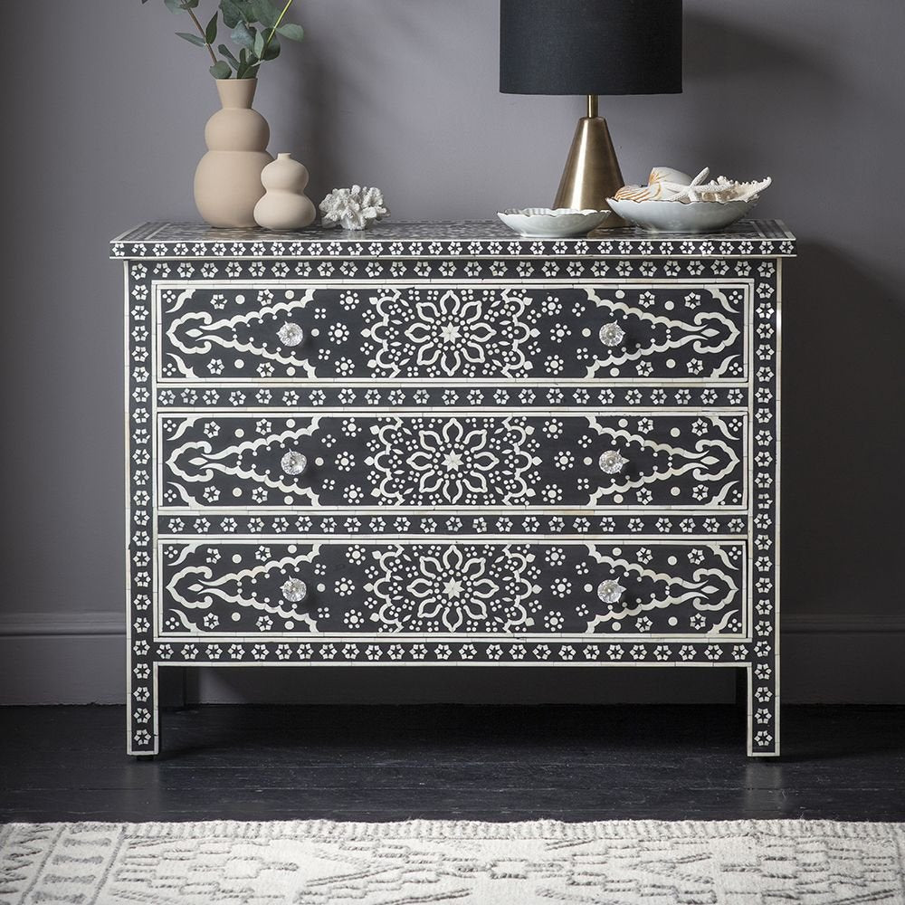 Legacy bone inlay chest of drawer by Ashborn furniture