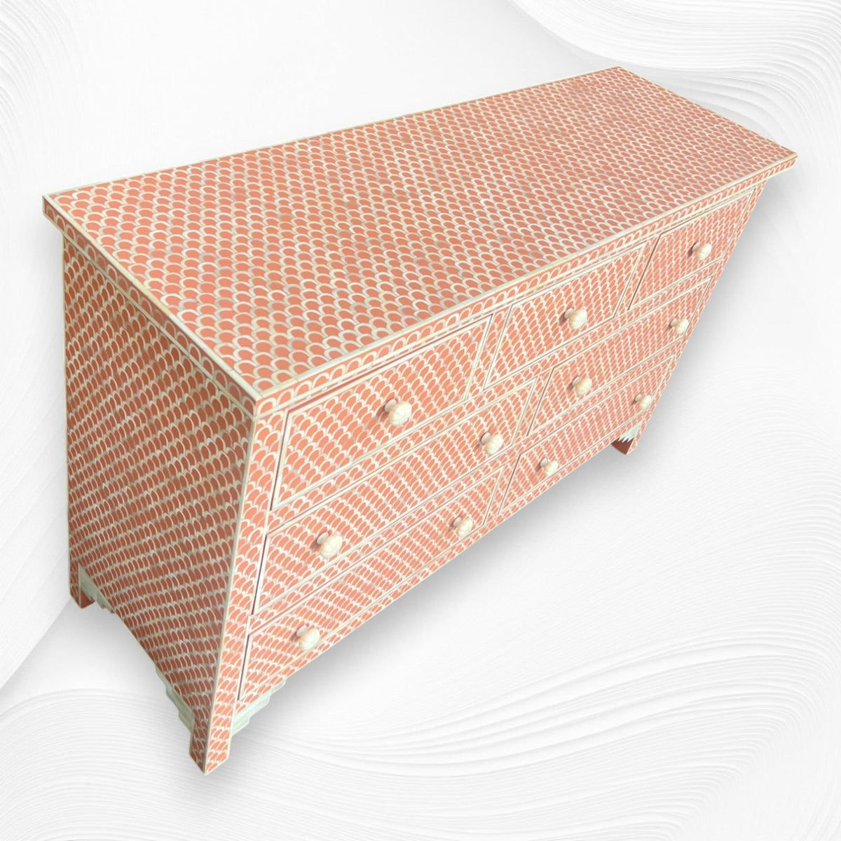 Fish scale pattern bone inlay chest of drawer by Ashborn furniture | Image 2