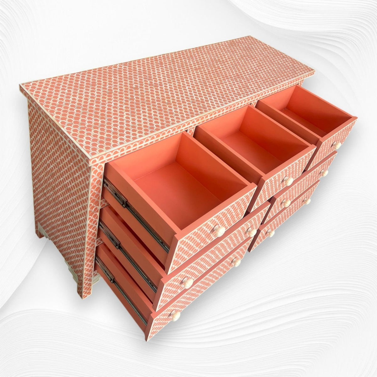 Fish scale pattern bone inlay chest of drawer by Ashborn furniture | Image 3