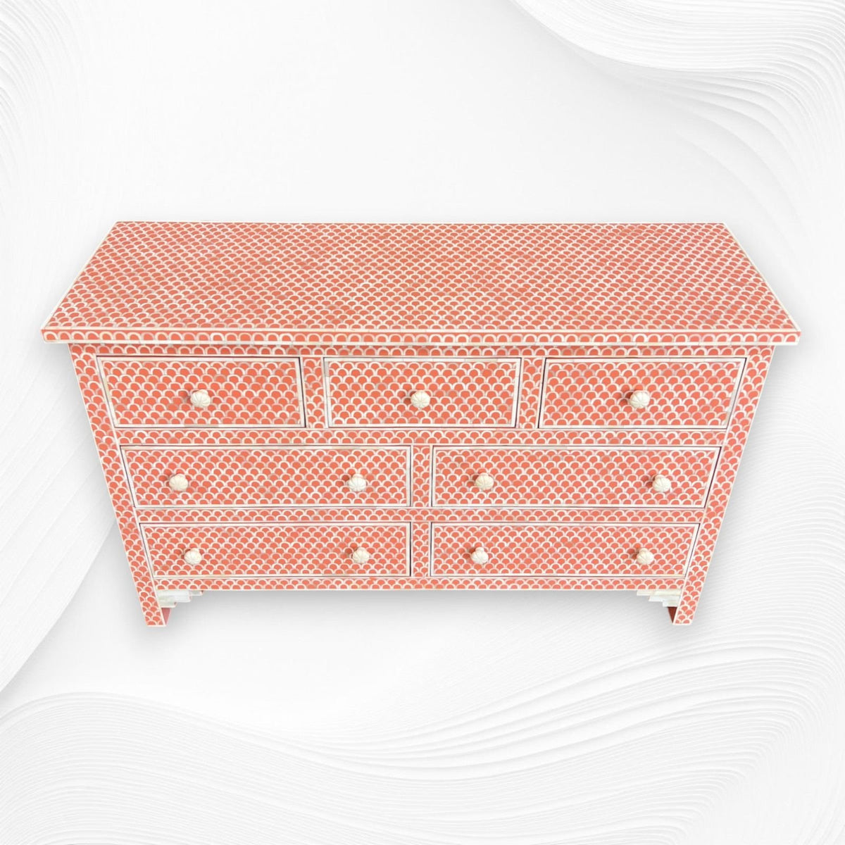 Fish scale pattern bone inlay chest of drawer by Ashborn furniture | Image 4