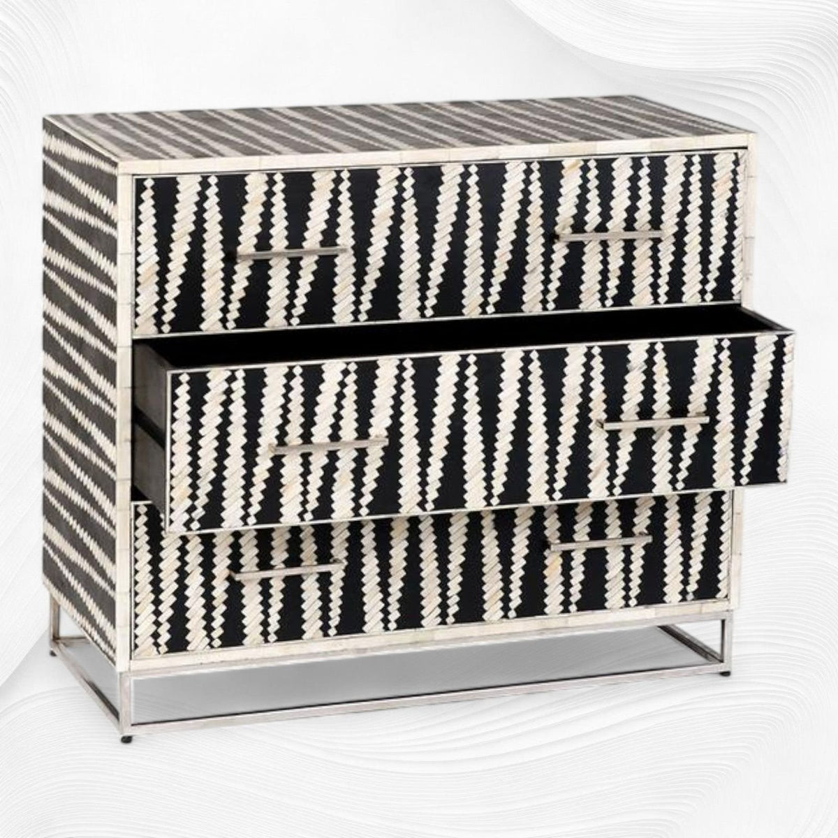 Zig zag bone inlay chest of drawer by Ashborn furniture | Image 3