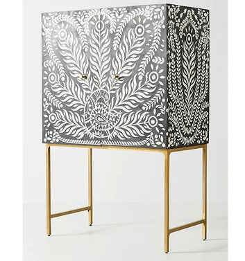 peacock feather pattern bone inlay bar cabinet by Ashborn furniture | Image 2