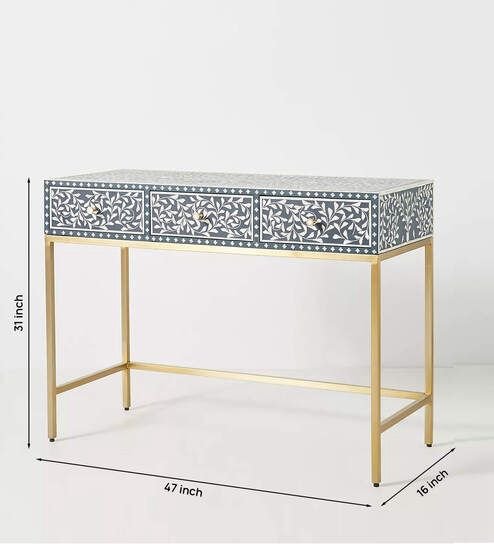 Floral pattern bone inlay dressing table by Ashborn furniture | Image 2