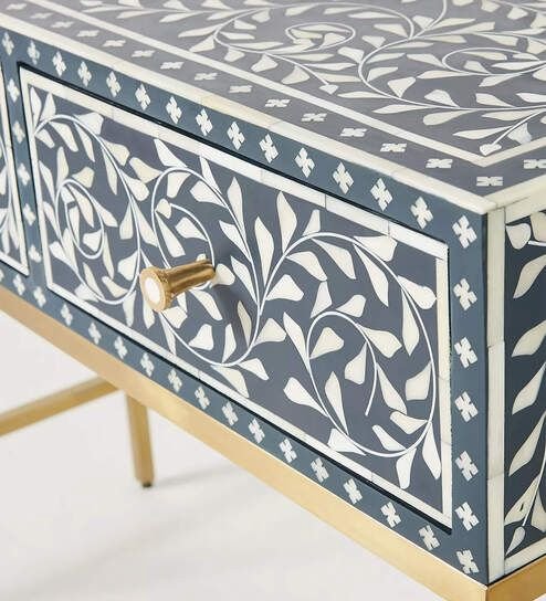 Floral pattern bone inlay dressing table by Ashborn furniture | Image 4