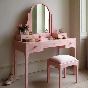 pink blush bone inlay dressing table By Ashboorn furniture