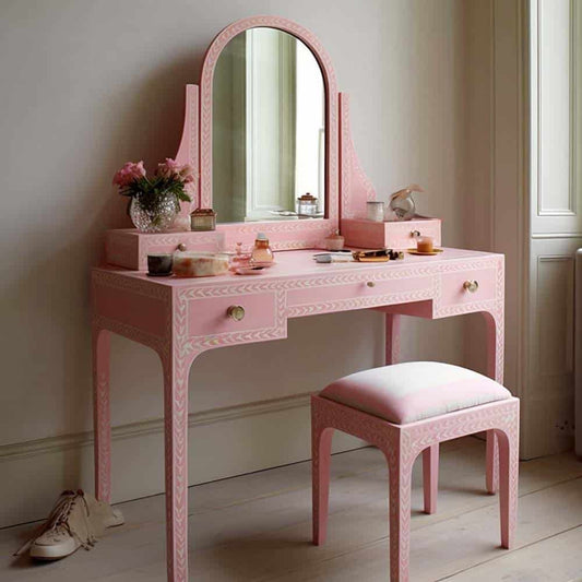 pink blush bone inlay dressing table By Ashboorn furniture