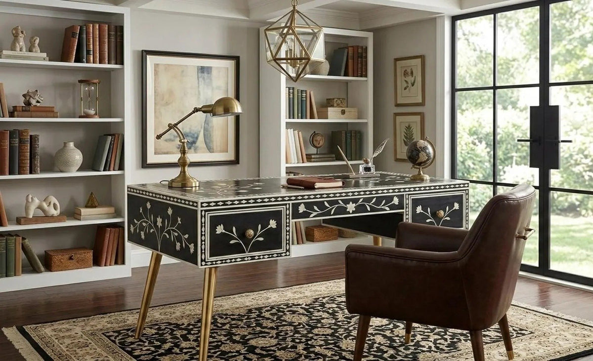 Prestige study table bone inlay by Ashborn furniture | Image 2