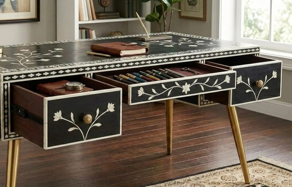 Prestige study table bone inlay by Ashborn furniture | Image 3