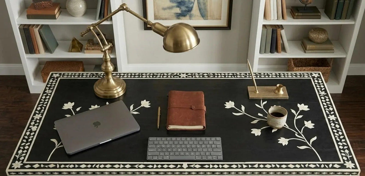 Prestige study table bone inlay by Ashborn furniture | Image 4