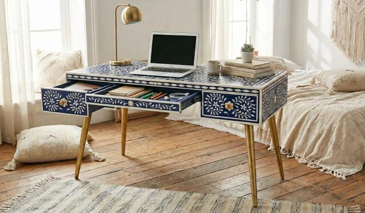 Grand scholar bone inlay study desk by Ashborn furniture | Image 2