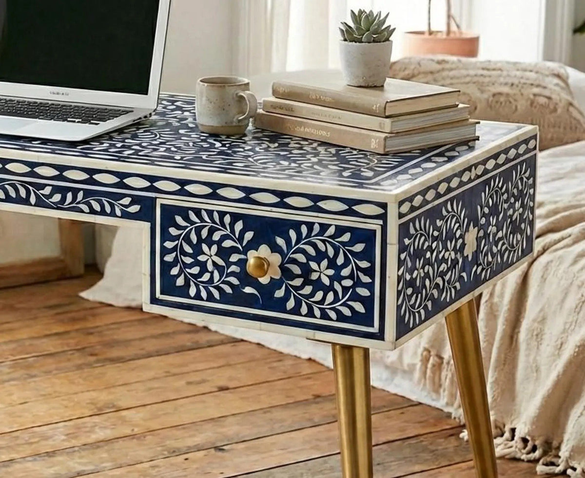 Grand scholar bone inlay study desk by Ashborn furniture | Image 3