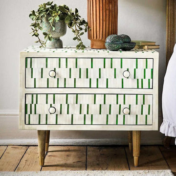 Dash Bone Inlay Bedside Table - Jodha Furniture